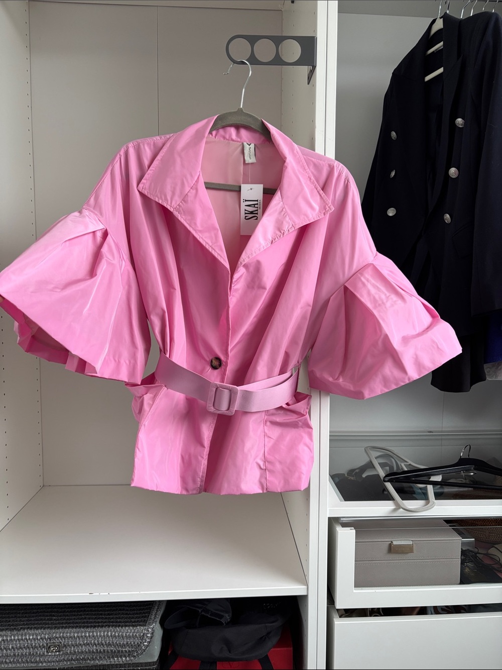 Pink Puff-Sleeve Belted Tunic